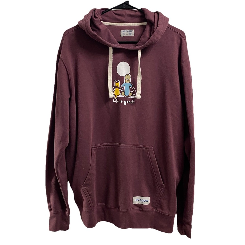 Life Is Good Men's Simply True Hoodie Sweatshirt Jake &‎ Dog Plum Color Sz. L